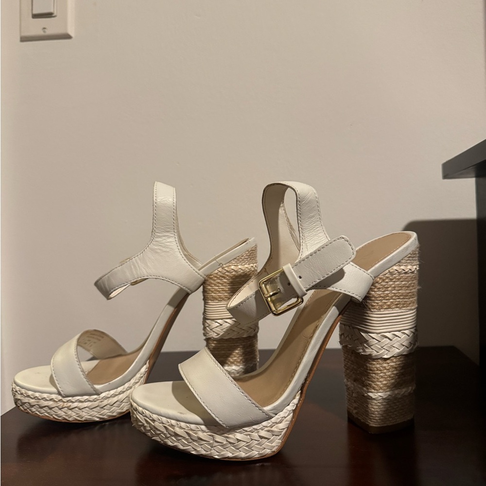 Aldo White and Tan Platform Heels